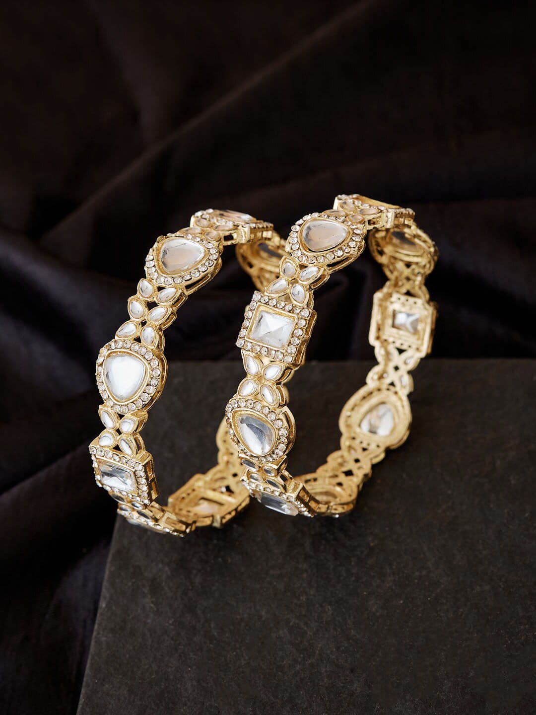 ATIBELLE Set Of 2 Gold-Plated Kundan Stone Studded Bangles