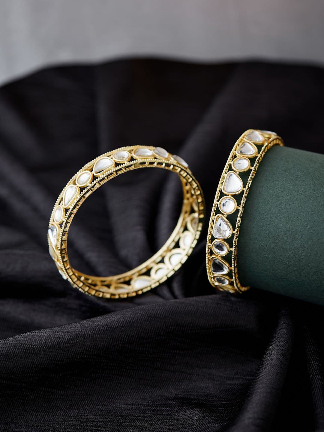 ATIBELLE Set Of 2 Gold-Plated Kundan Stone-Studded Bangles