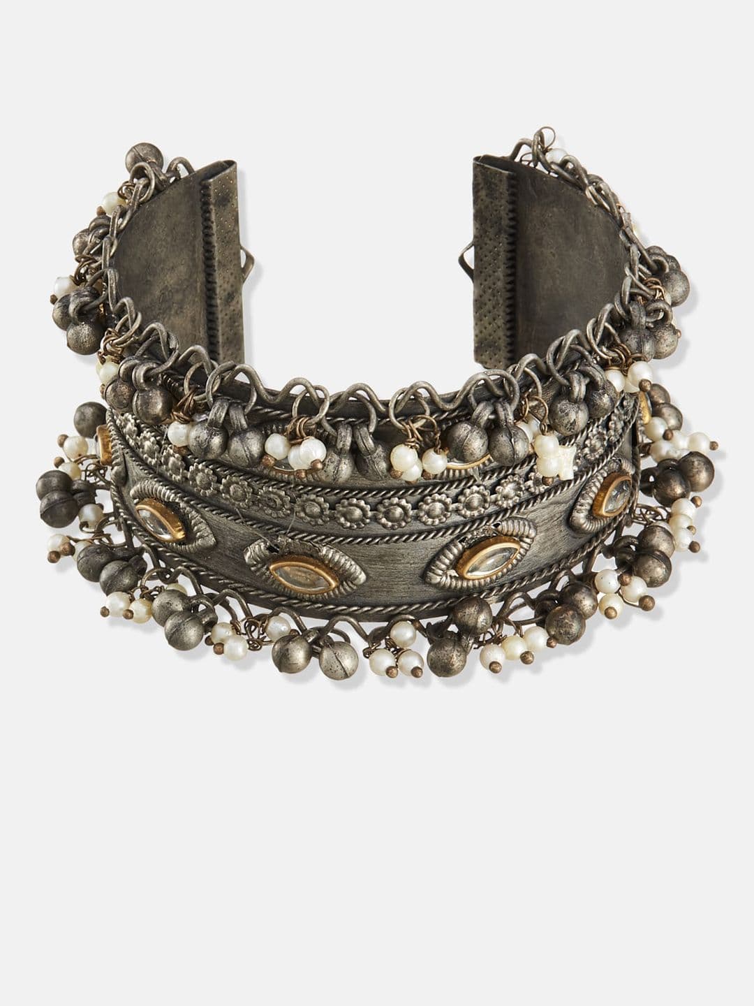 ATIBELLE Set Of 2 Silver-Plated Kundan-Studded Contemporary Bangles - Image 1