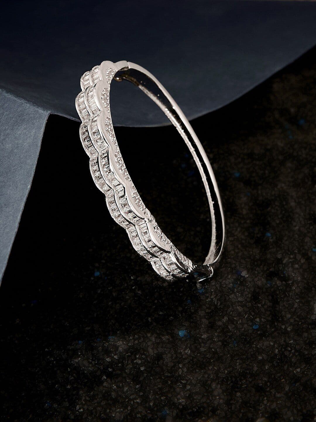 ATIBELLE Rhodium-Plated Cubic Zirconia Studded Bangle-Style Bracelet
