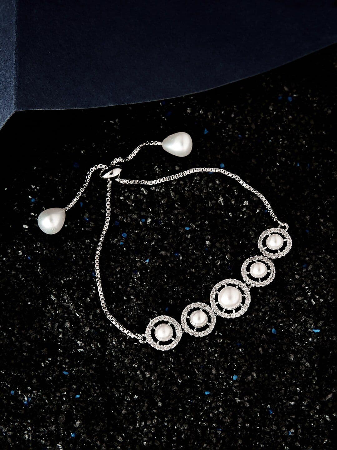 ATIBELLE Rhodium-Plated Cubic Zirconia Studded Link Bracelet