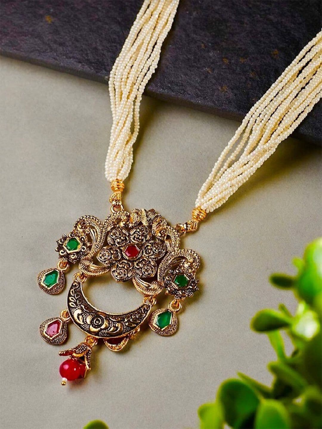 ATIBELLE Gold-Plated Stone Studded & Beaded Necklace - Image 1