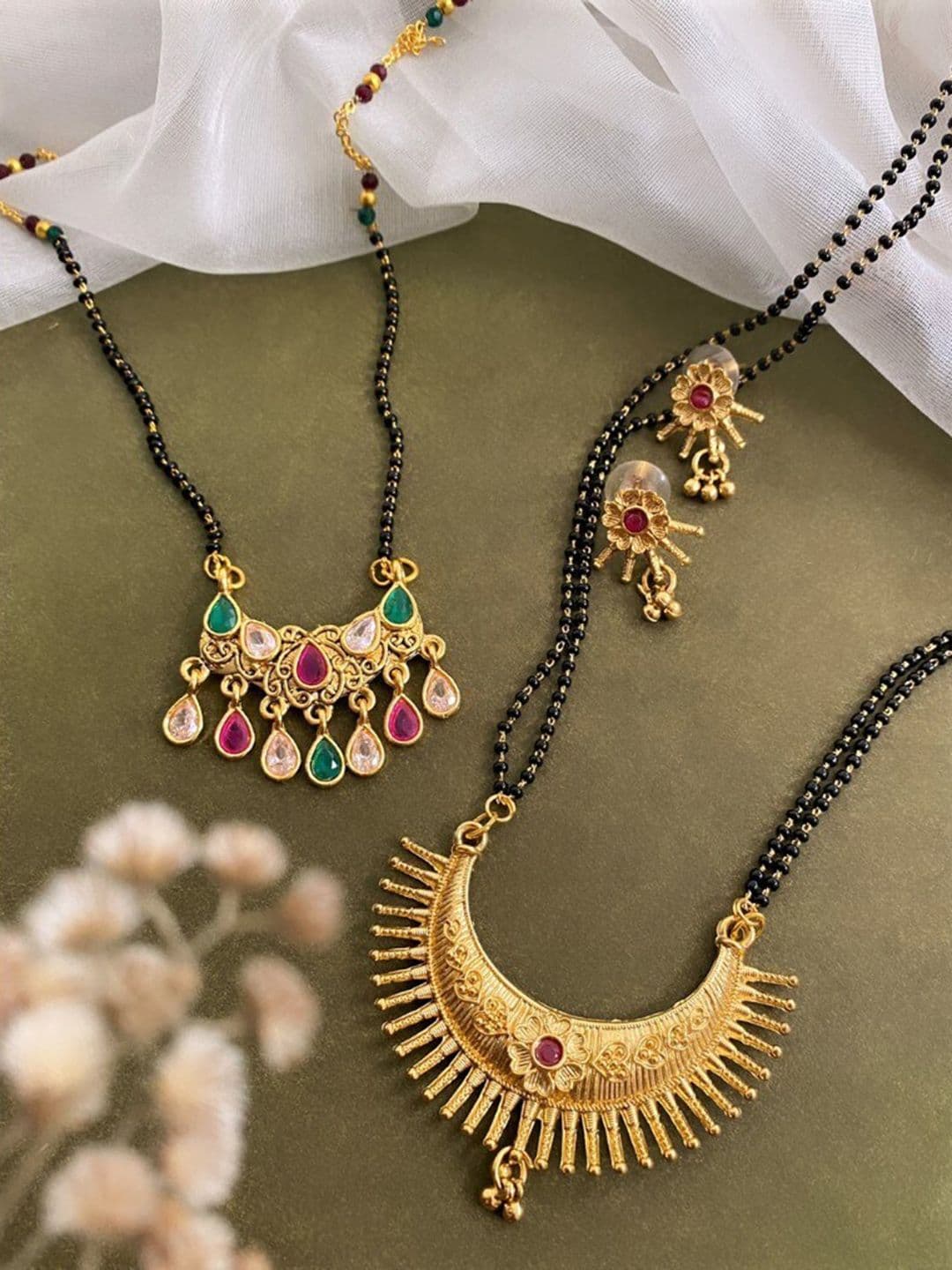 ATIBELLE Set of 2 Gold Plated Mangalsutra & Earrings - Image 1