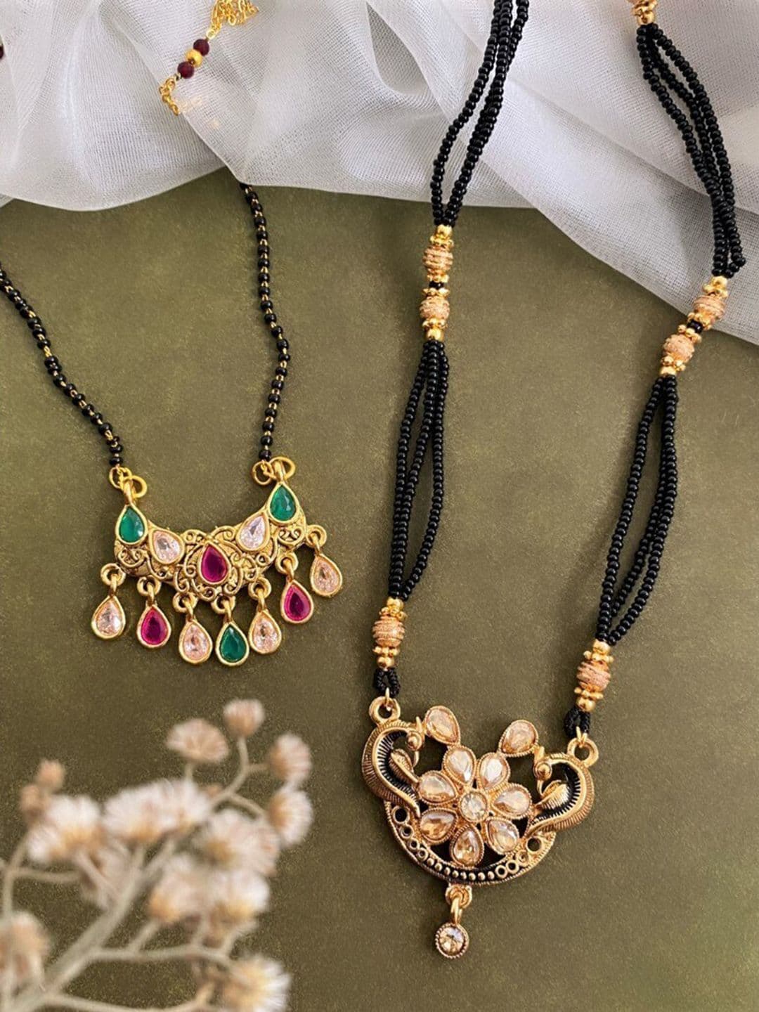 ATIBELLE Set Of 2 Gold Plated & Kundan studded Mangalsutra - Image 1