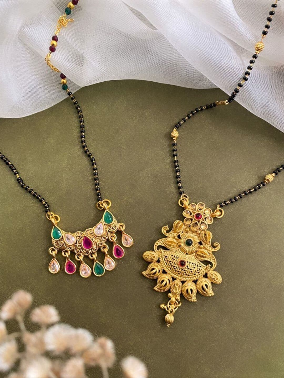 ATIBELLE Set of 2 Gold Plated & Stone Studded Mangalsutra - Image 1