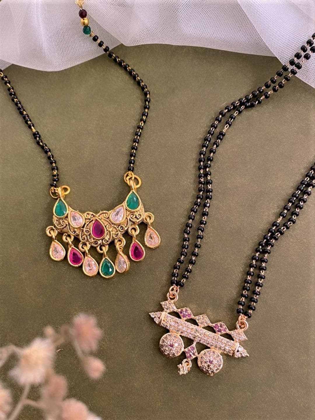 ATIBELLE Set Of 2 Gold Plated & AD Studded Mangalsutra - Image 1