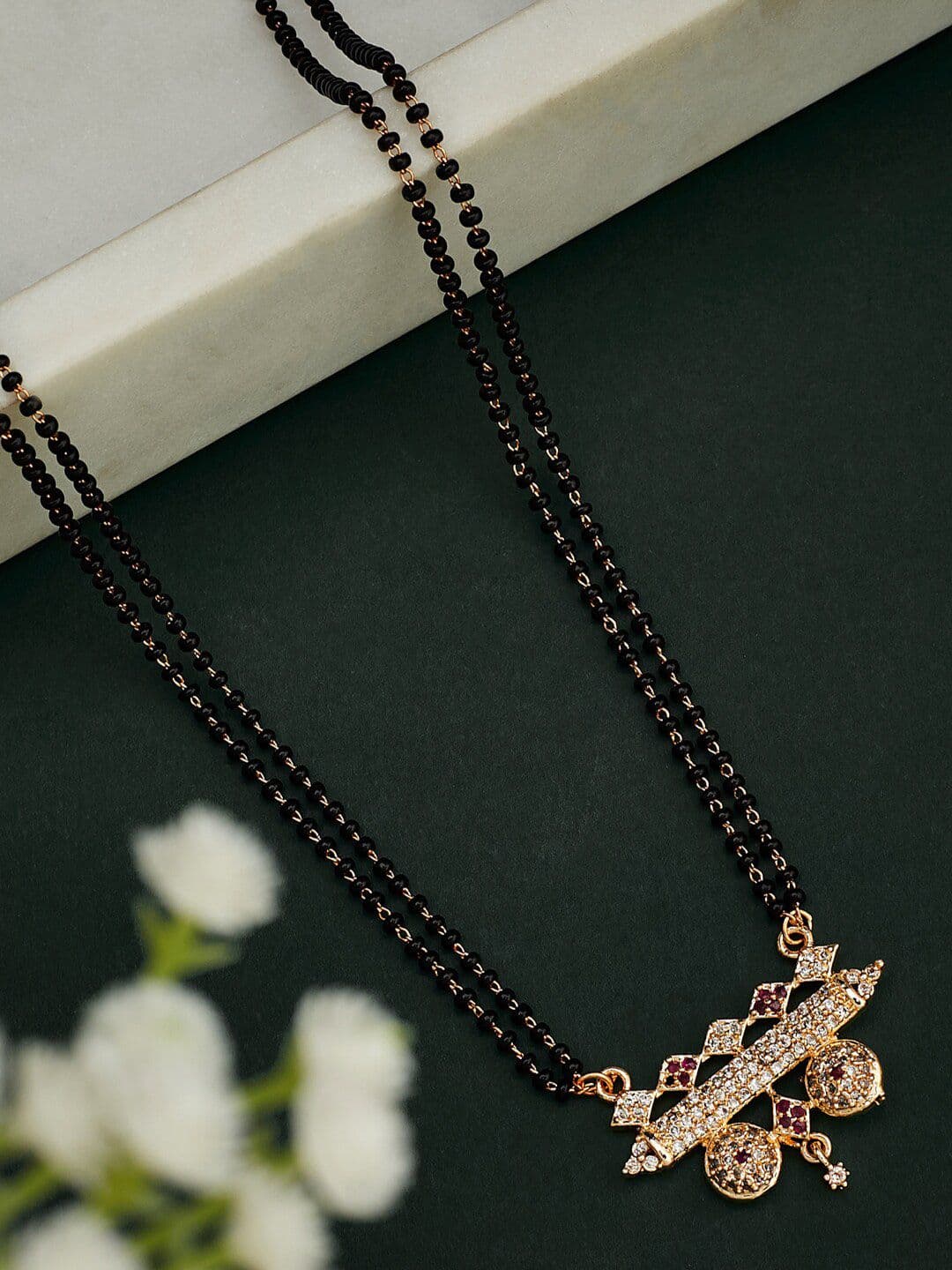 ATIBELLE Rose Gold Plated & CZ Studded Mangalsutra - Image 1