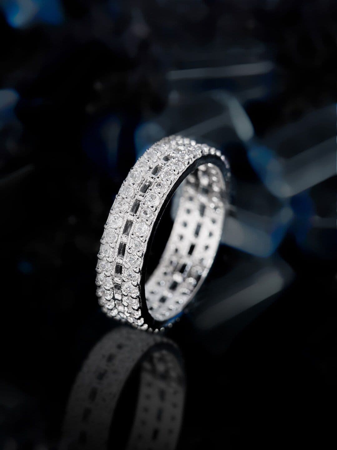 ATIBELLE Rhodium-Plated Cubic Zirconia-Studded Ring - Image 1