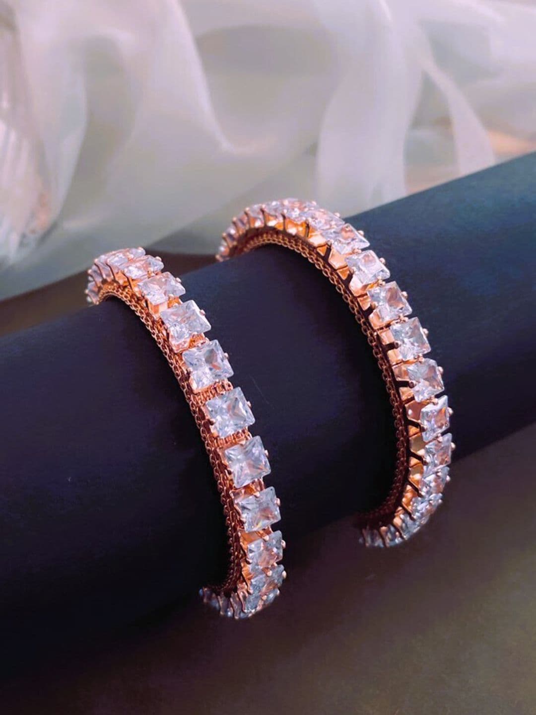 ATIBELLE Set Of 2 Rose Gold-Plated Cubic Zirconia Bangle-Style Bracelet