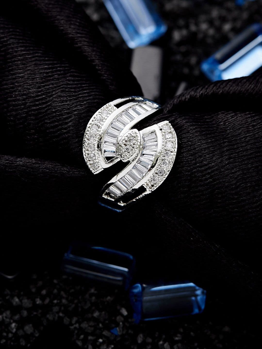 ATIBELLE Rhodium-Plated CZ-Studded Finger Ring - Image 1