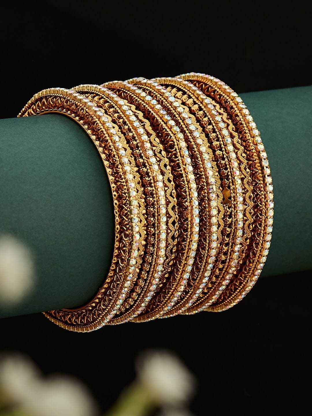 ATIBELLE Set Of 6 Copper-Plated Stones-Studded Bangle - Image 1
