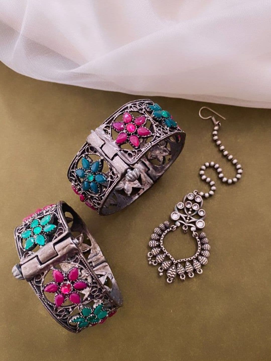 ATIBELLE Silver-Plated Stones Studded Jewellery Set