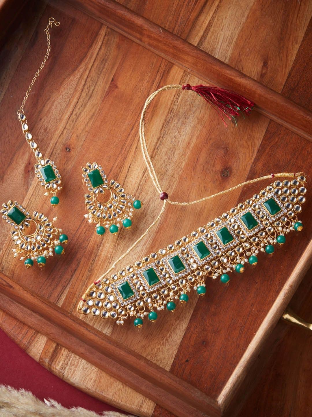 ATIBELLE Gold-Plated & Artificial Stones & Beaded Jewellery Set - Image 1