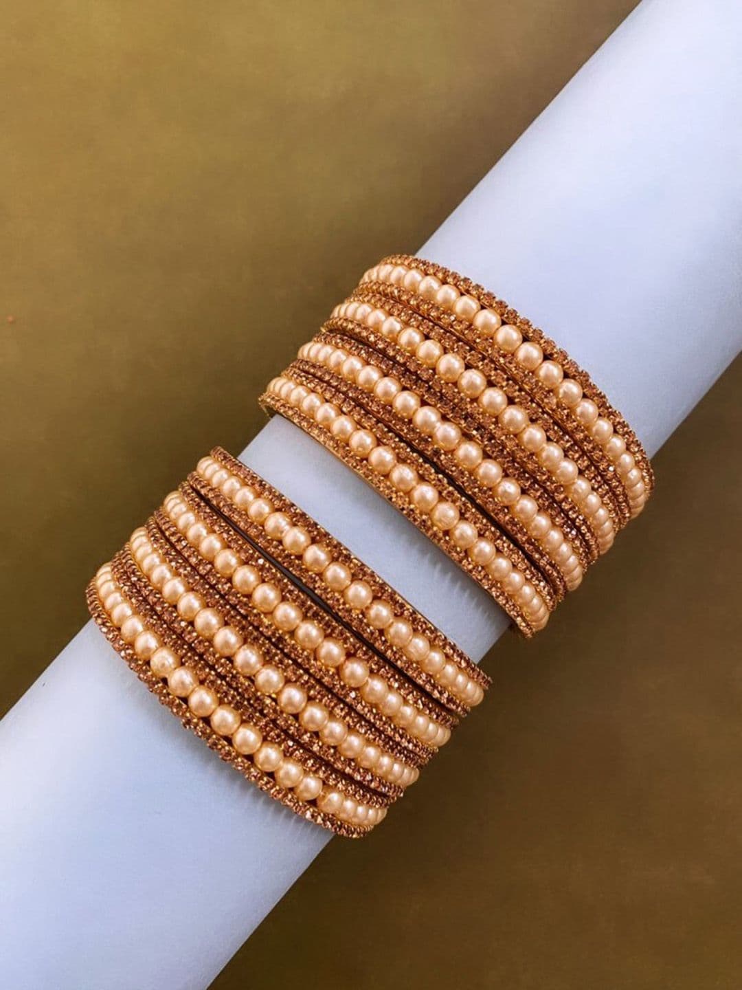ATIBELLE Set Of 8 Copper-Plated Embellished Bangles - Image 1