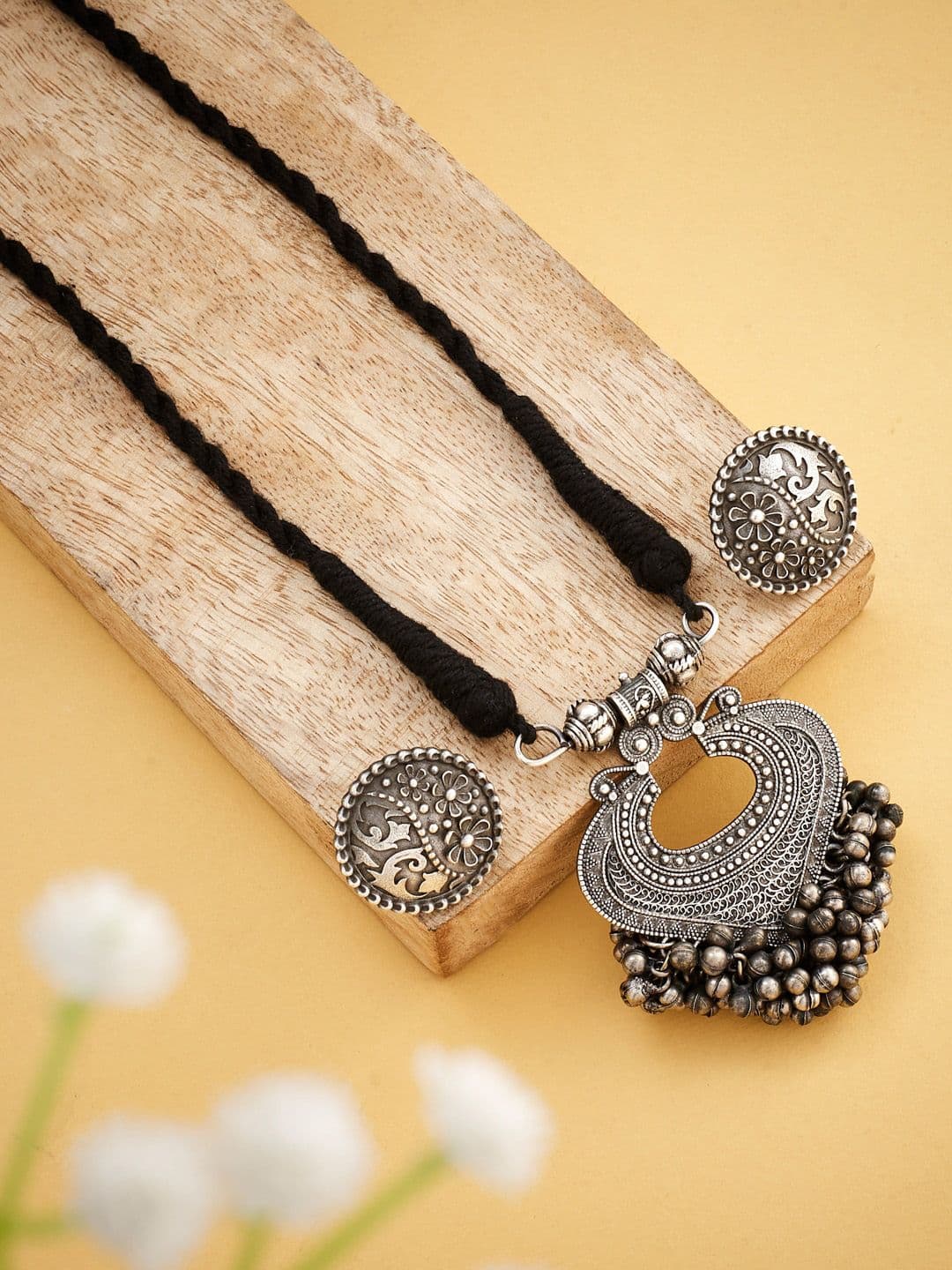 ATIBELLE Silver-Plated Stone-Studded & Ghunghroo-Beaded Jewellery Set - Image 1