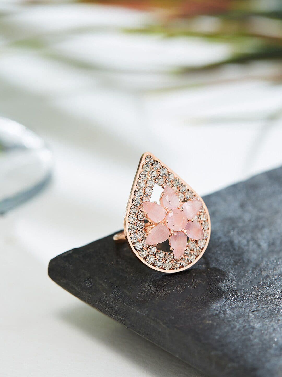ATIBELLE Rose Gold Plated CZ-studded Adjustable Finger Ring - Image 1