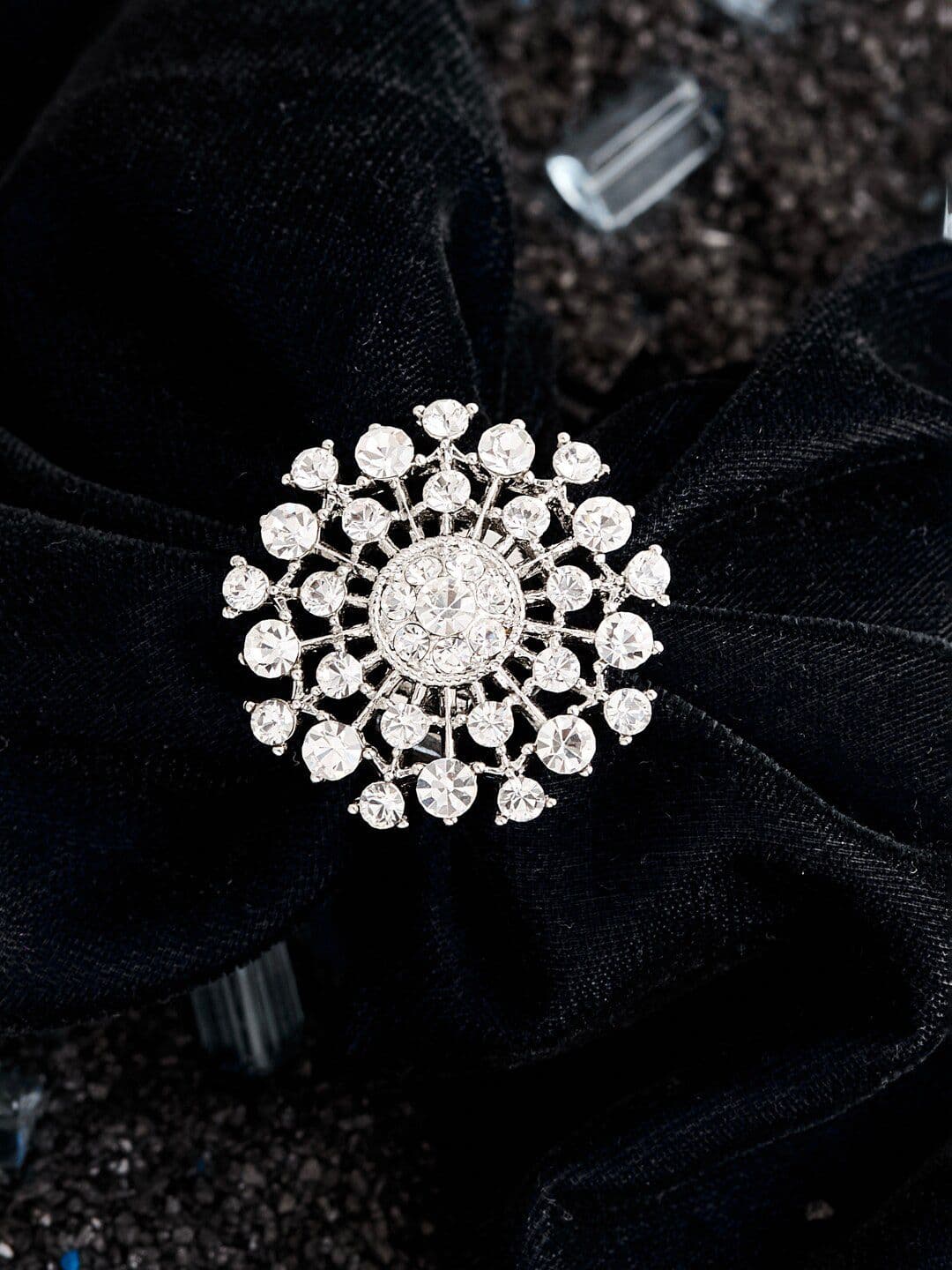 ATIBELLE Silver-Plated CZ-studded Adjustable Finger Ring - Image 1