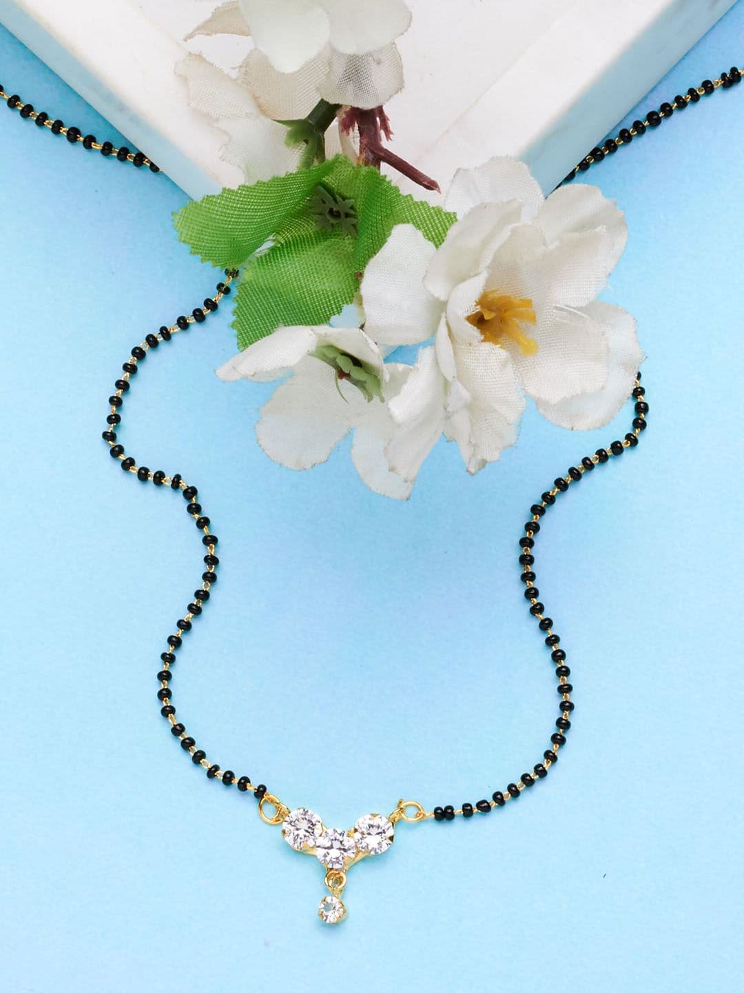 ATIBELLE Gold-Plated Cubic Zirconia-Studded & Beaded Mangalsutra - Image 1