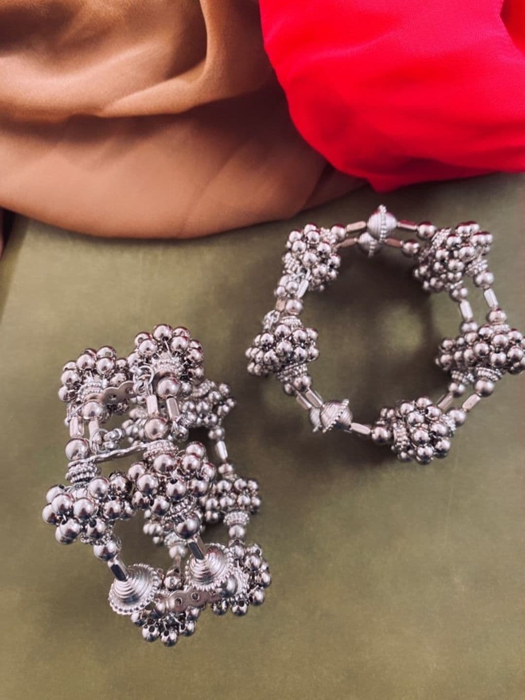 ATIBELLE Set of 2 Silver-Plated Ghunghroo Studded Bangles - Image 1