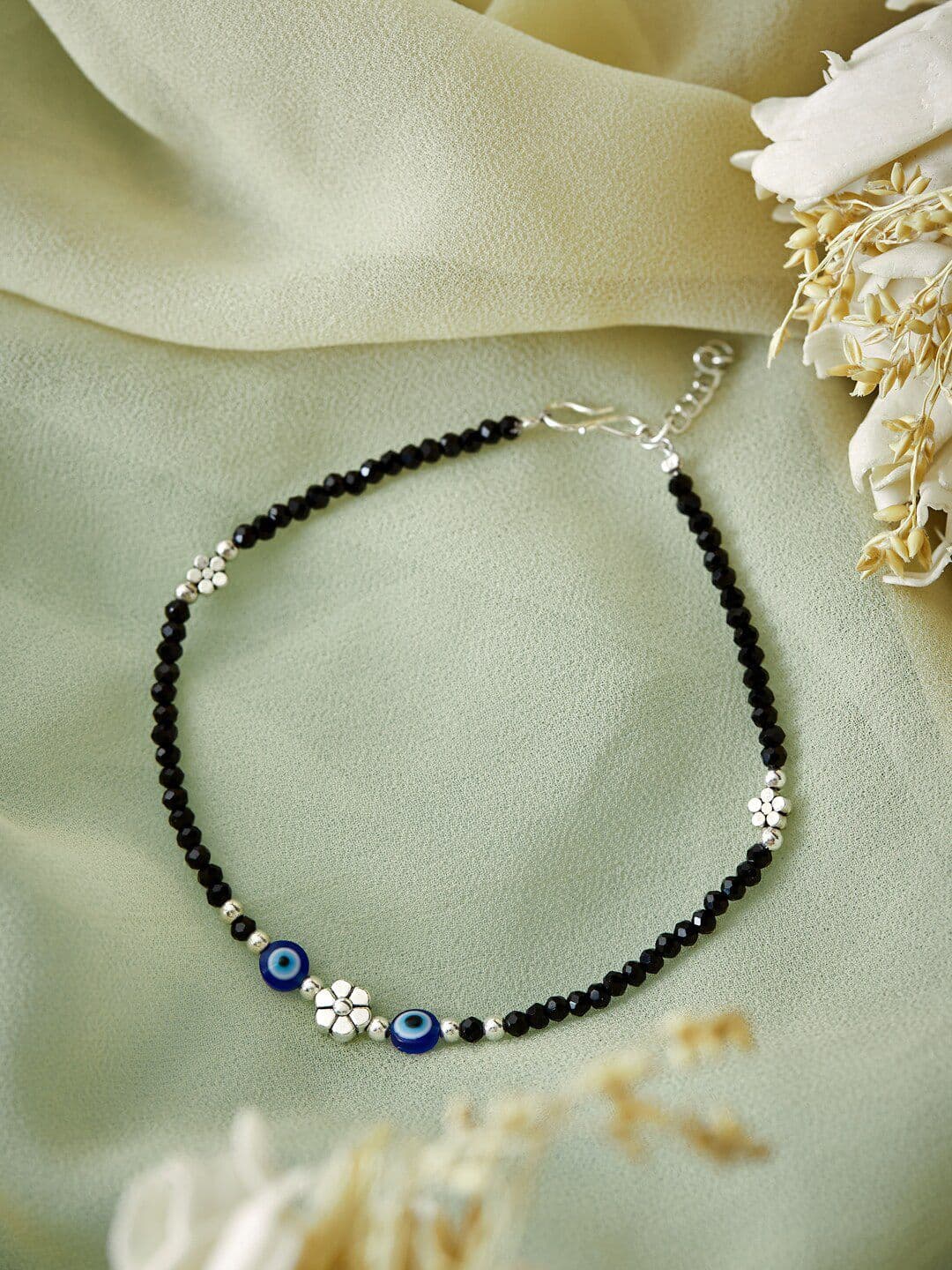 ATIBELLE Silver-Plated Evil-Eye Stone Studded Anklet - Image 1