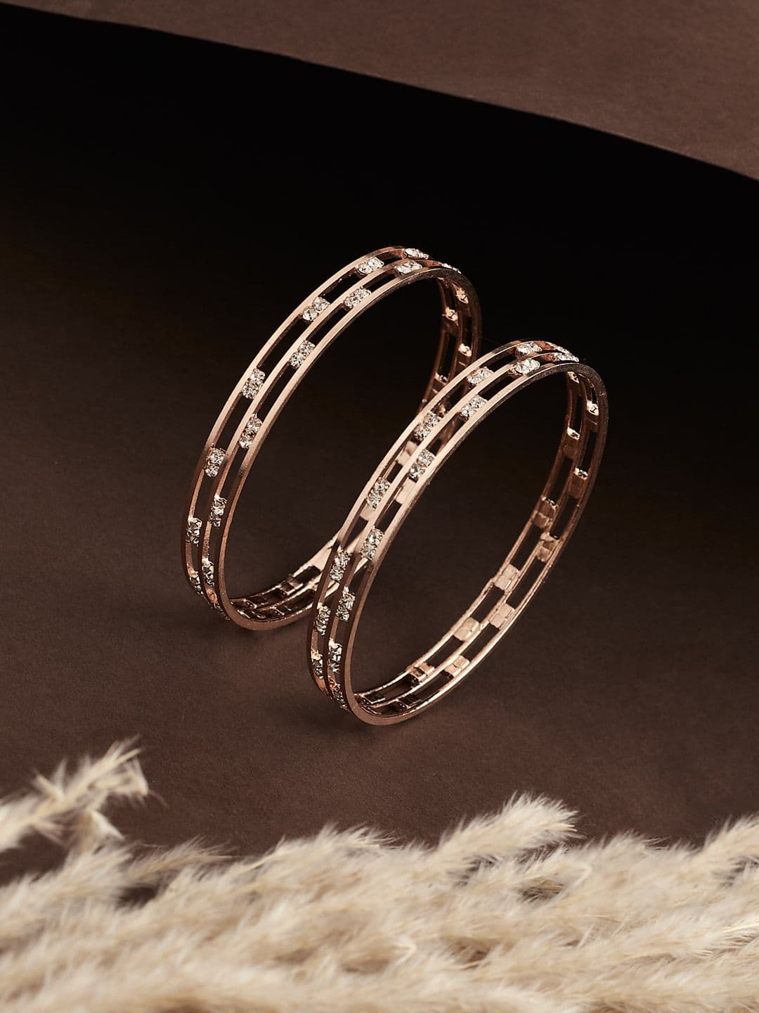 ATIBELLE Set Of 2 Rose Gold-Plated AD-Studded Bangles - Image 1