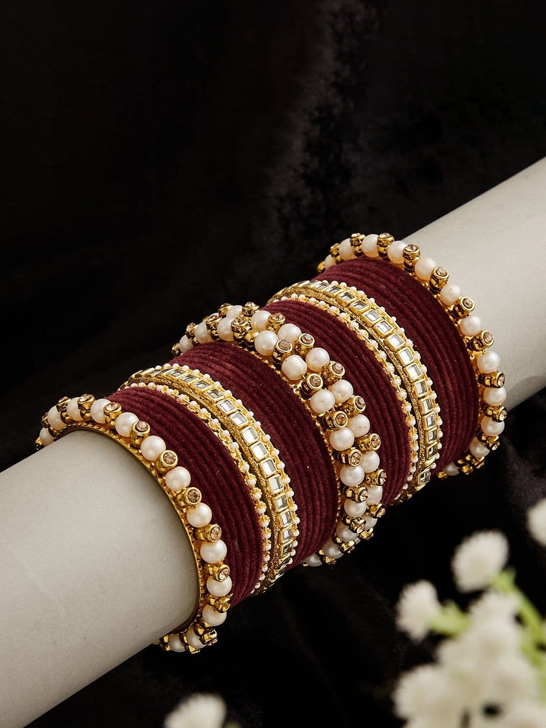 ATIBELLE Set Of 34 Copper-Plated Kundan Studded Bangles - Image 1