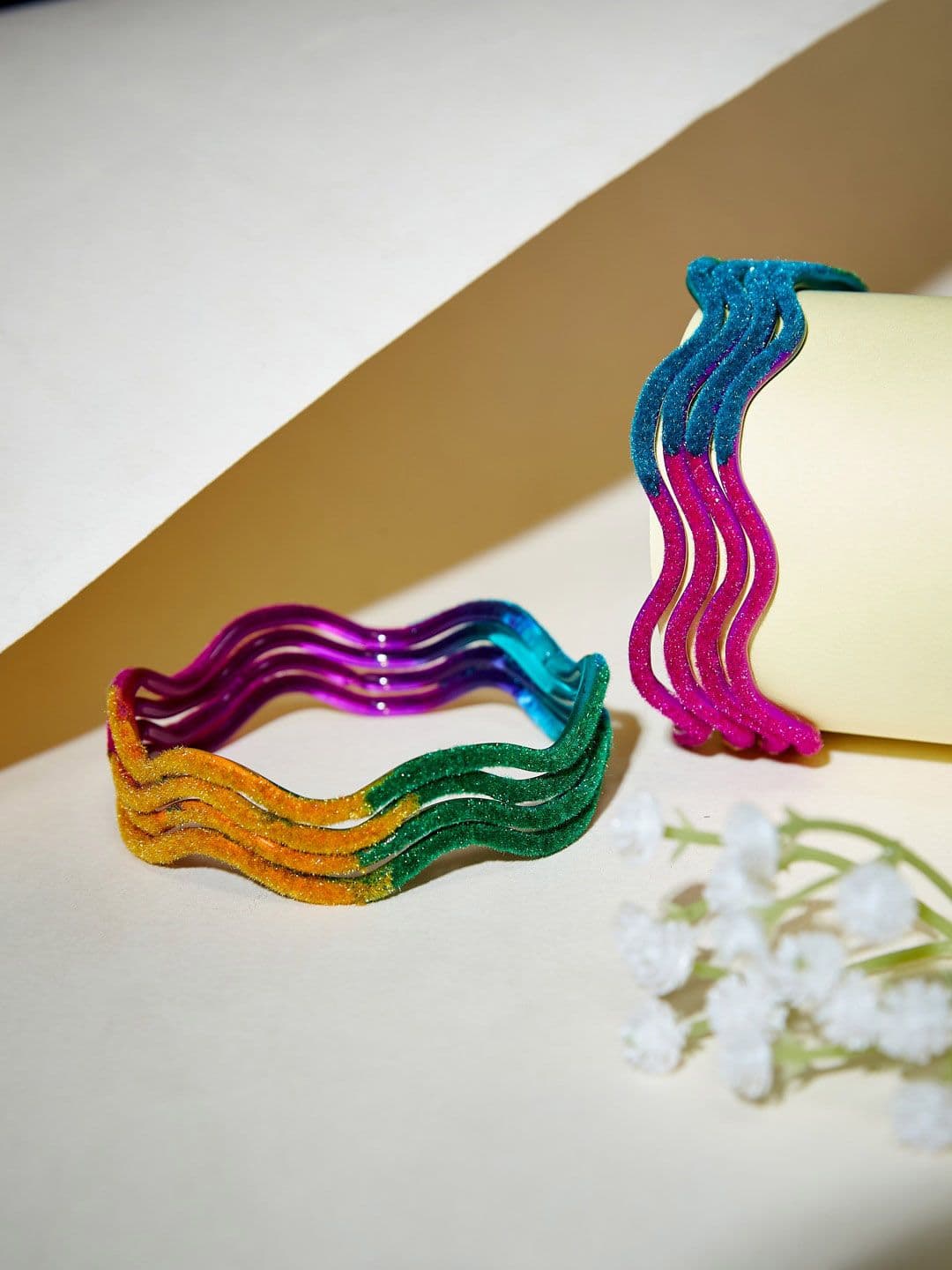 ATIBELLE Set Of 8 Textured Zig-Zag Shaped Bangles - Image 1