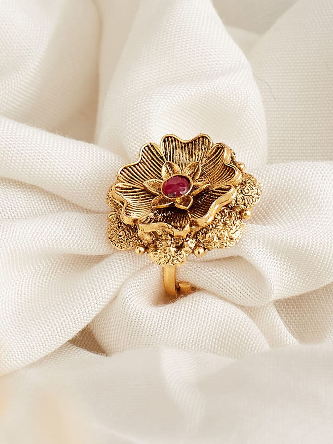 ATIBELLE Gold-Plated Stone-Studded Finger Ring - Image 1