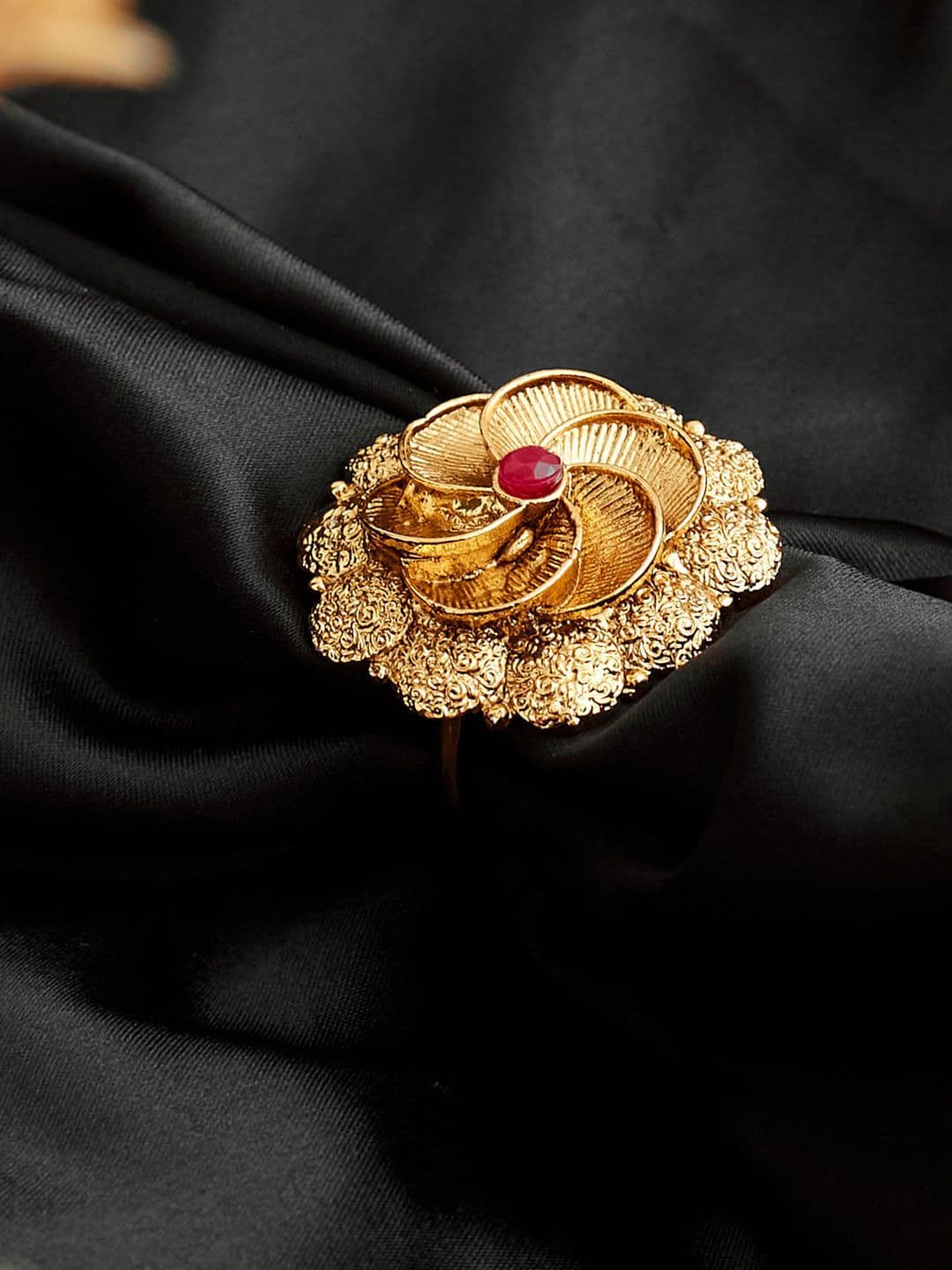 ATIBELLE Gold-Plated Stone-Studded Finger Ring - Image 1