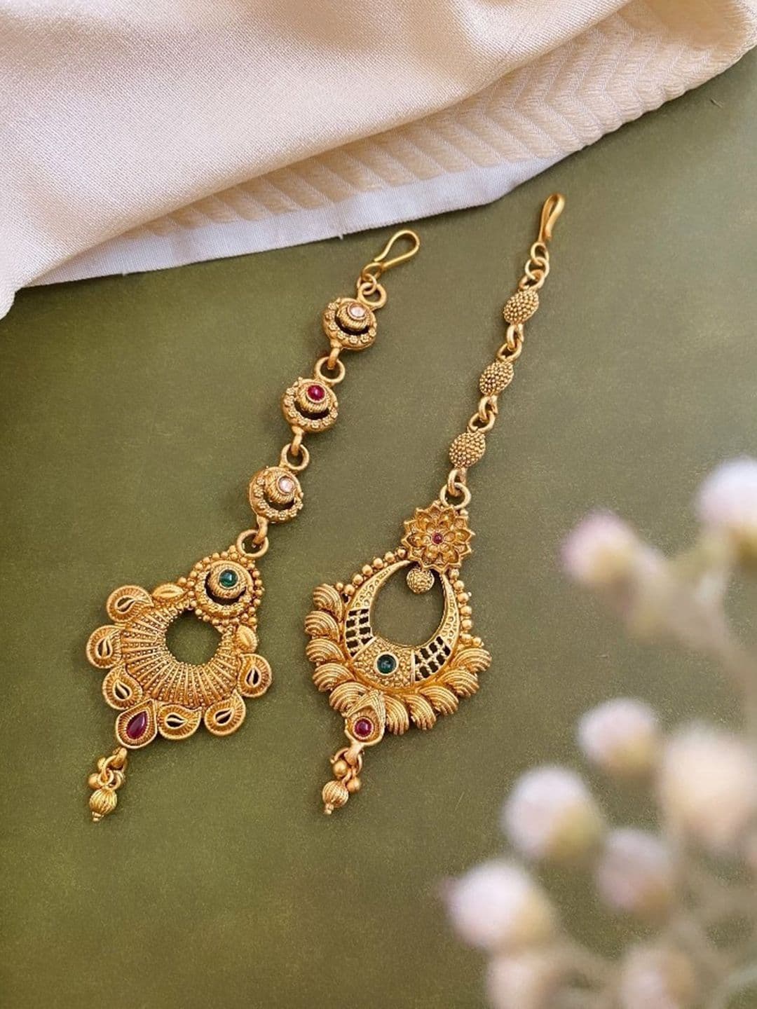 ATIBELLE Set of 2 Gold-Plated Stone-Studded Maangtikka - Image 1