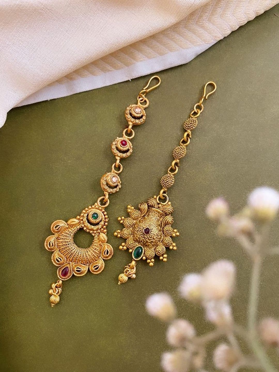 ATIBELLE Set of 2 Gold-Plated Stone-Studded Maang Tikkas - Image 1