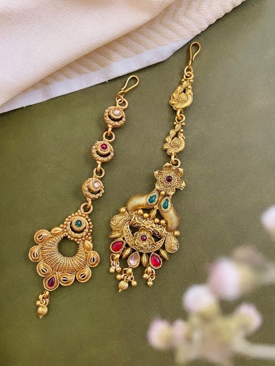 ATIBELLE Set of 2 Gold Plated Stone-Studded Maang Tikka - Image 1