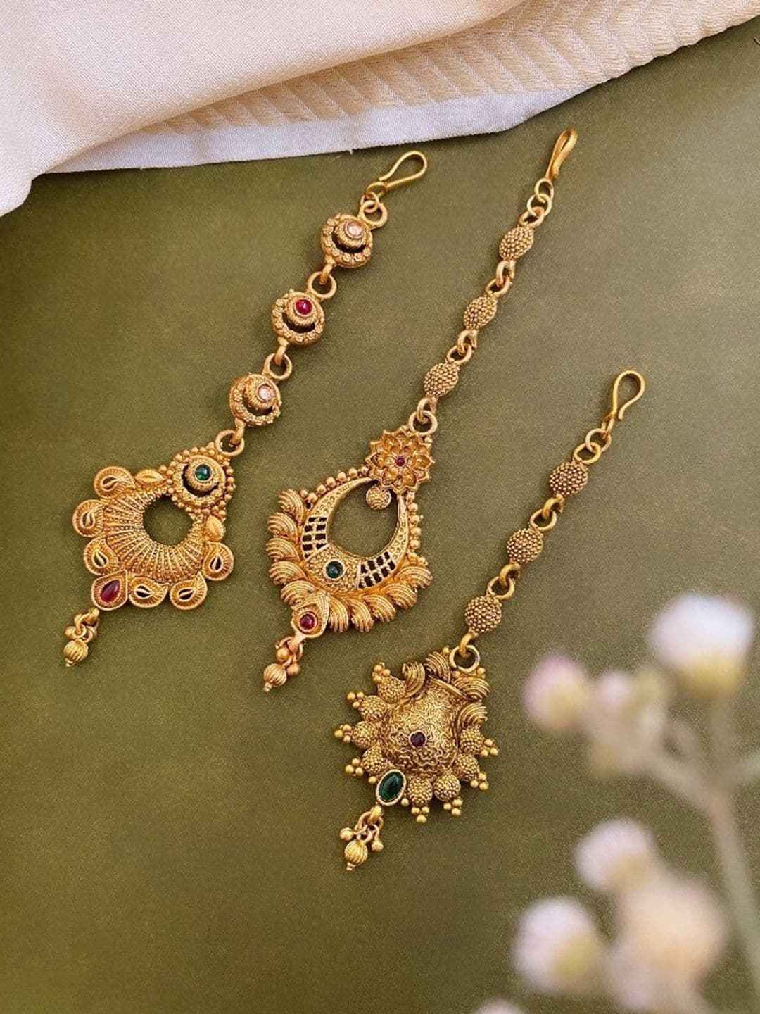 ATIBELLE Set of 3 Gold-Plated Artificial Stone Studded Head Jewellery - Image 1