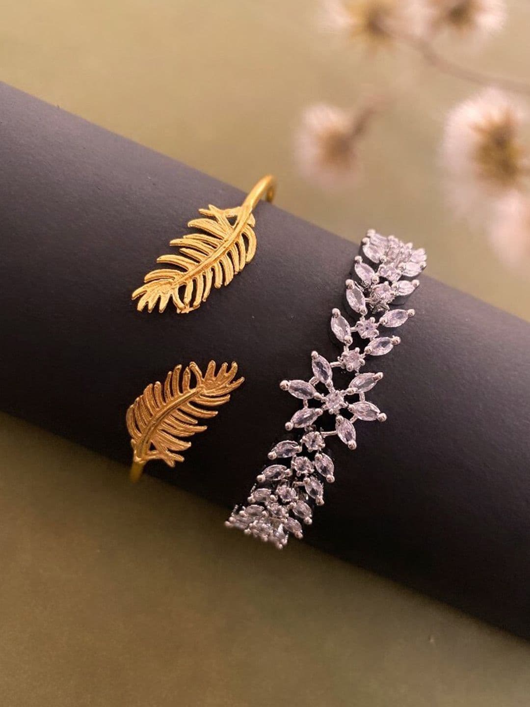 ATIBELLE Women Set Of 2 Gold-Plated American Diamond Bangle-Style Bracelet