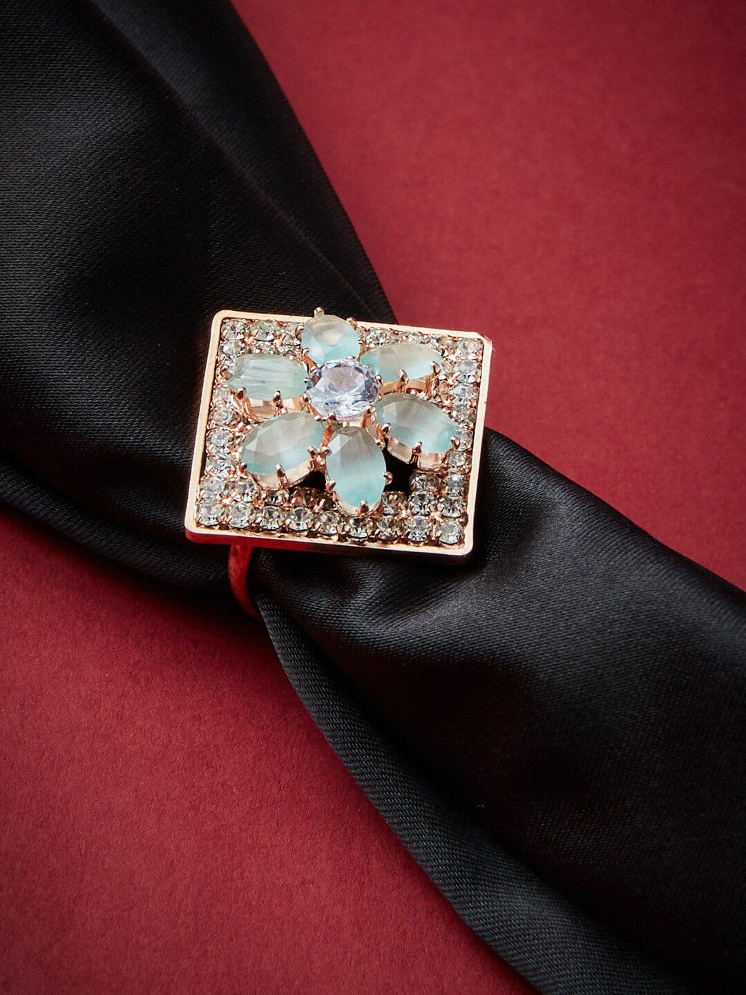 ATIBELLE Rose Gold-Plated CZ-Studded Adjustable Finger Ring - Image 1