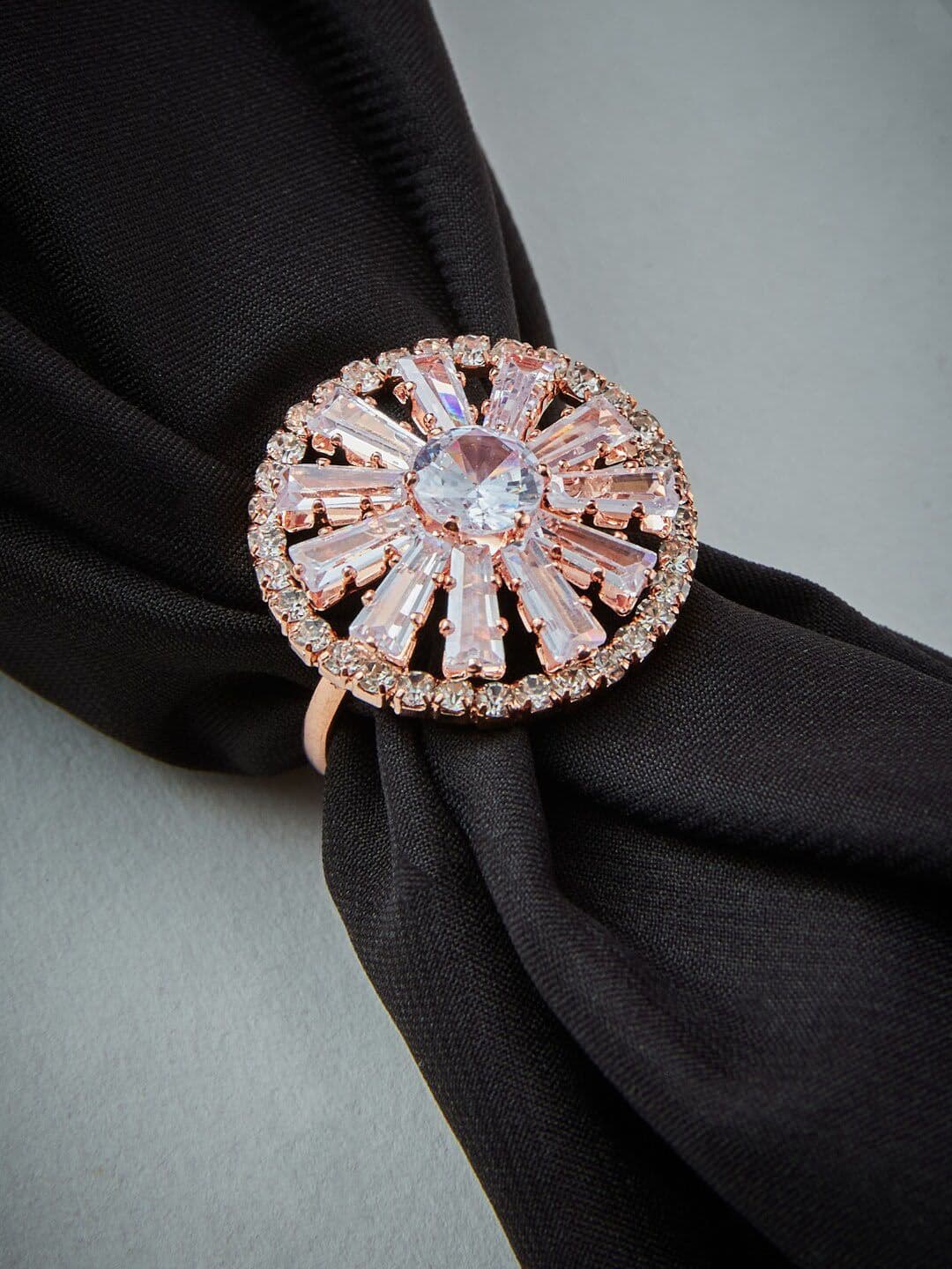 ATIBELLE Rose Gold-Plated Stone-Studded Adjustable Finger Ring - Image 1