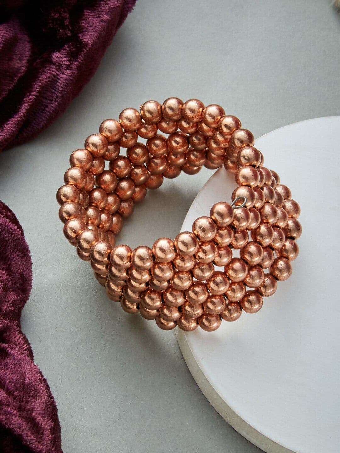 ATIBELLE Copper Plated & Beaded Layered Adjustable Spiral Bangle Style Bracelet - Image 1