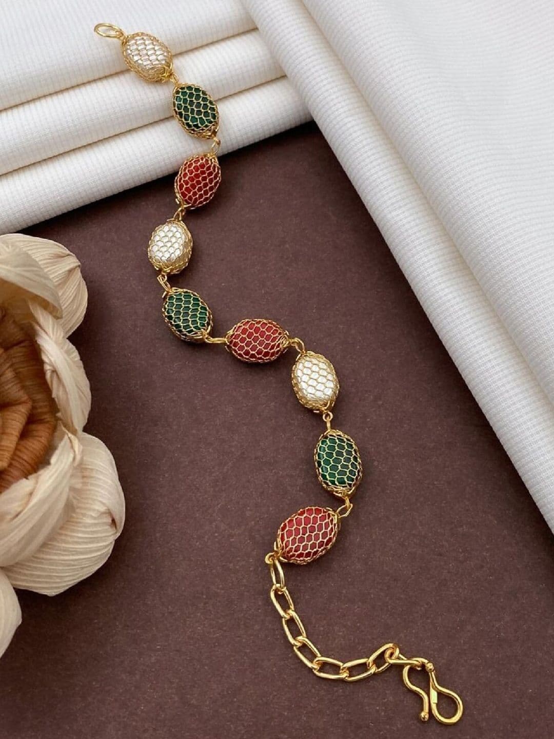 ATIBELLE Gold-Plated Artificial Beads Beaded Wraparound Bracelet - Image 1