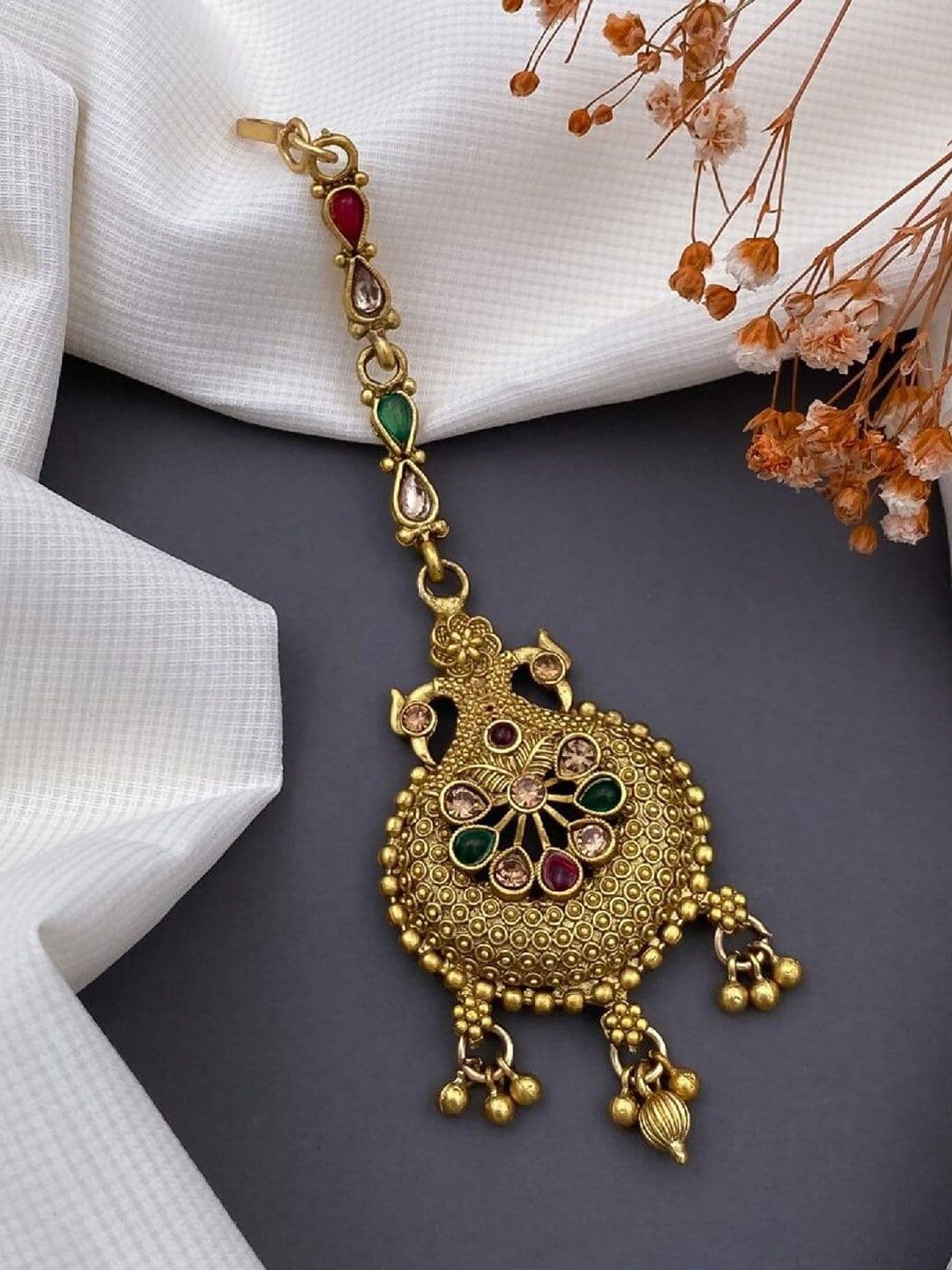 ATIBELLE Gold-Plated Stone-Studded Maangtikka - Image 1