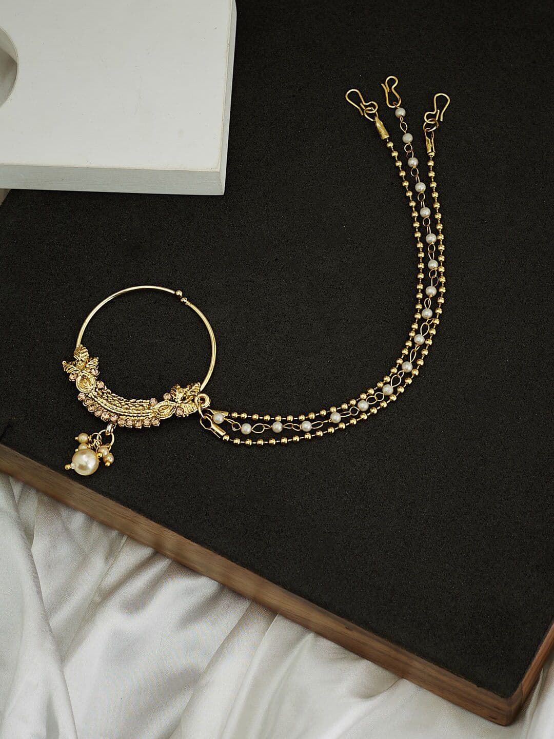 ATIBELLE Gold Plated Pearl Beaded Nosering - Image 1