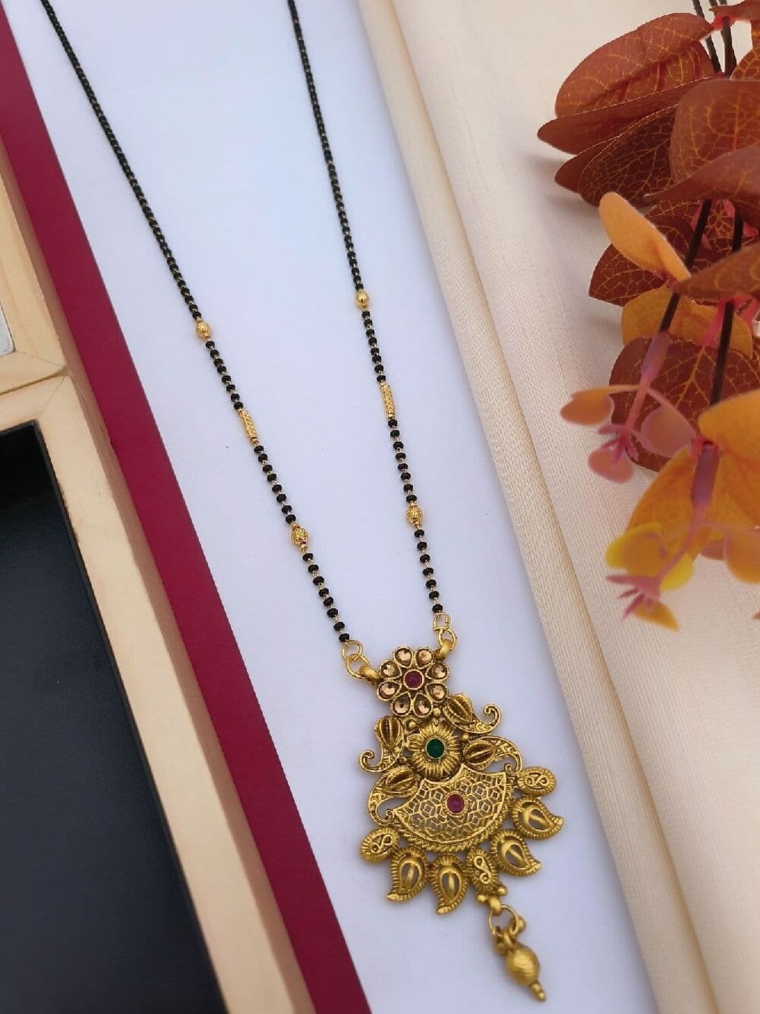 ATIBELLE Gold Plated Stone Studded & Beaded Mangalsutra - Image 1