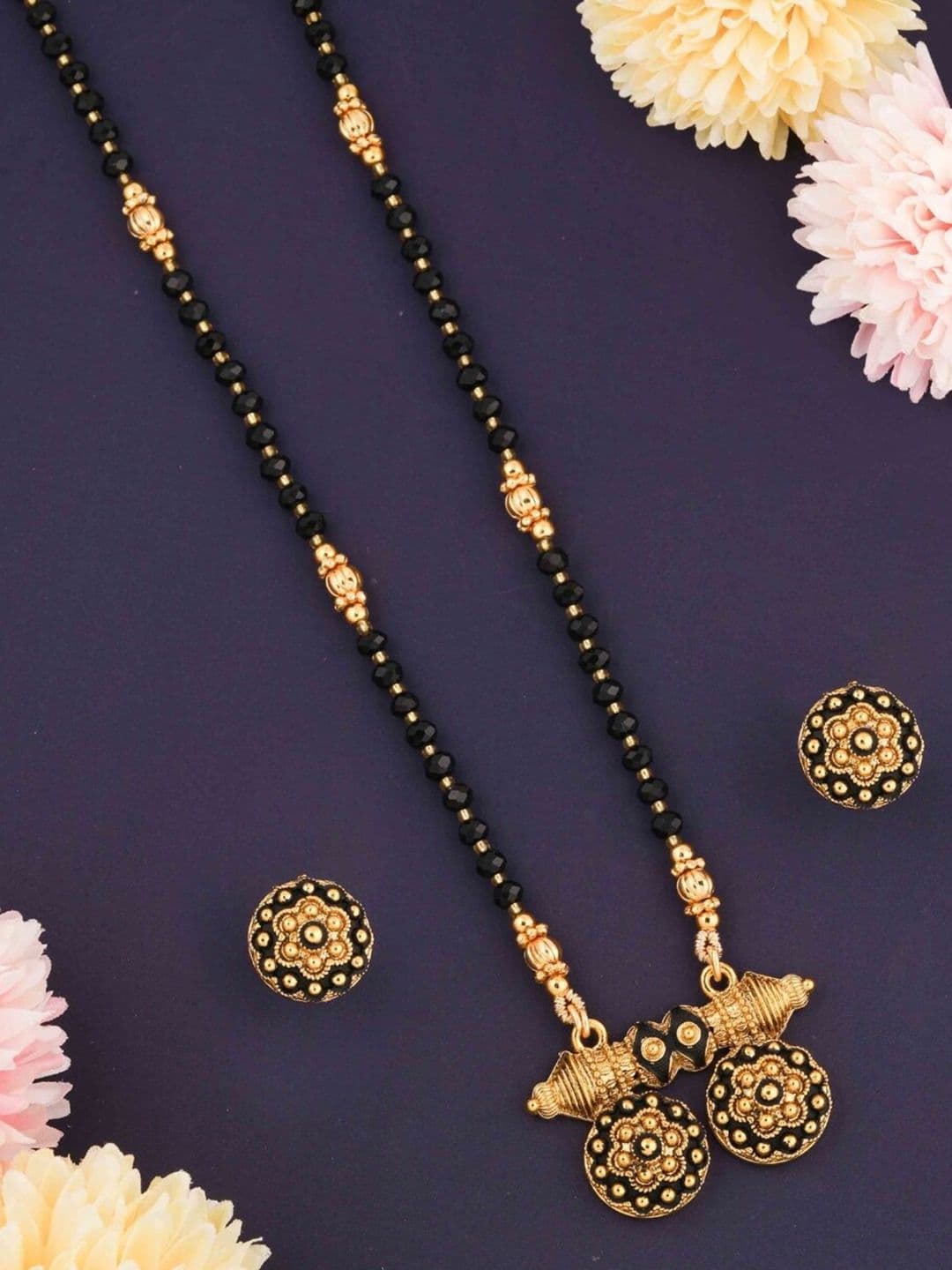 ATIBELLE Gold Plated Stone Studded & Beaded Mangalsutra - Image 1