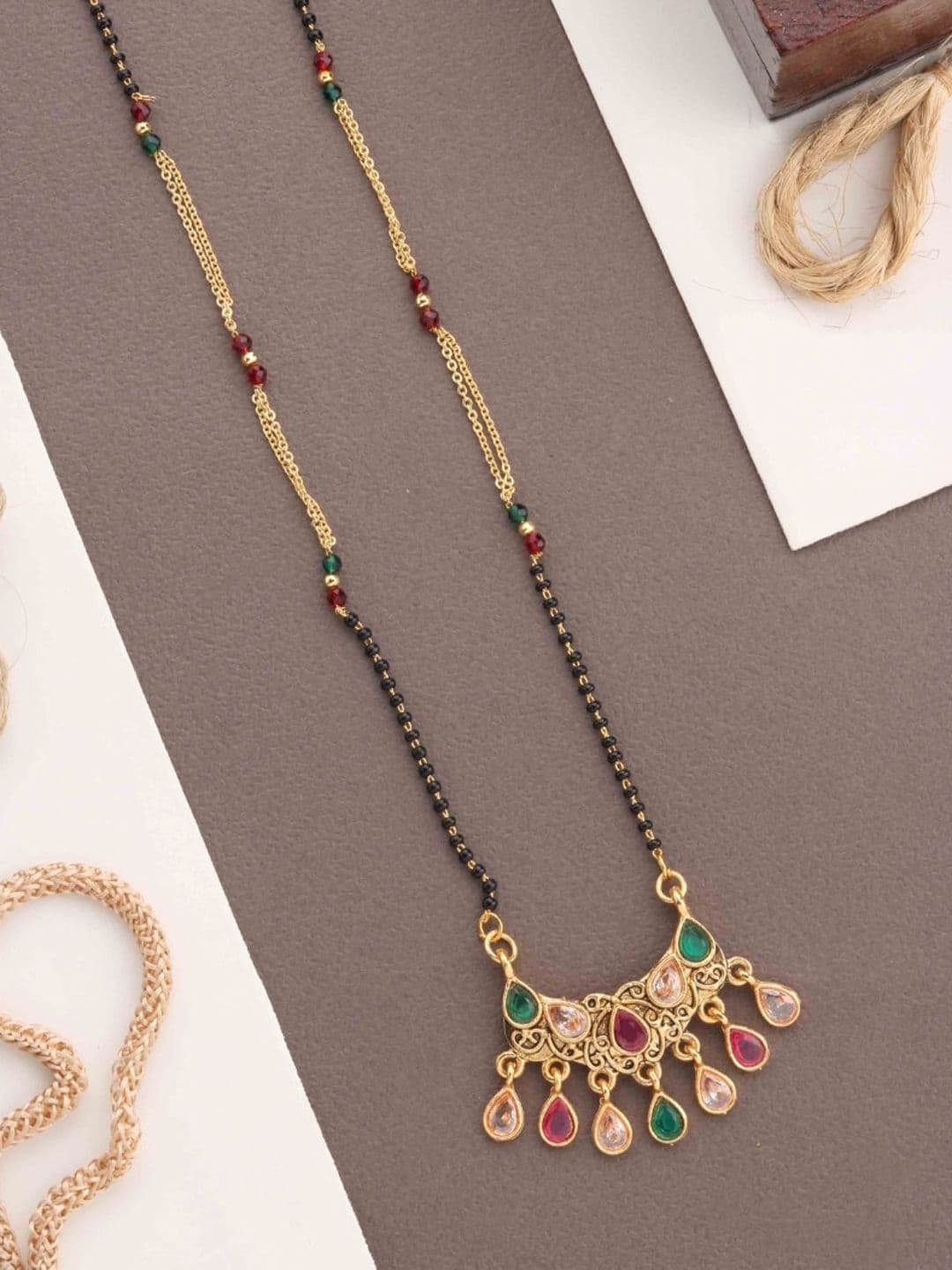 ATIBELLE Gold Plated Stone Studded & Beaded Mangalsutra - Image 1