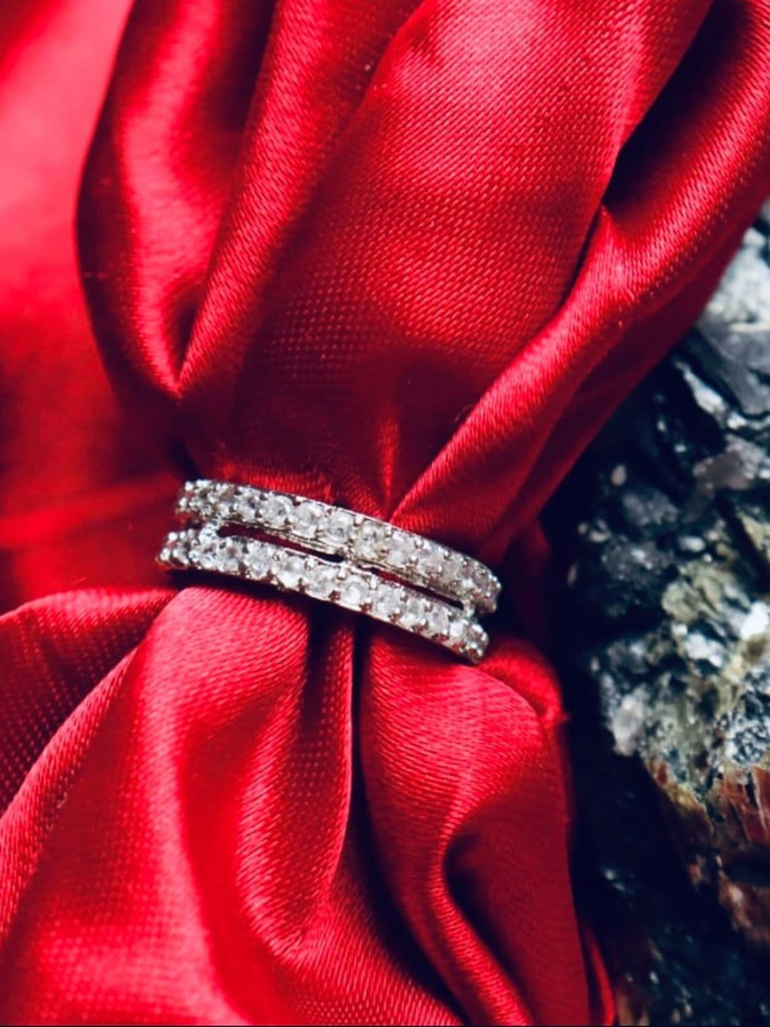 ATIBELLE Silver Plated CZ Studded Finger Ring - Image 1