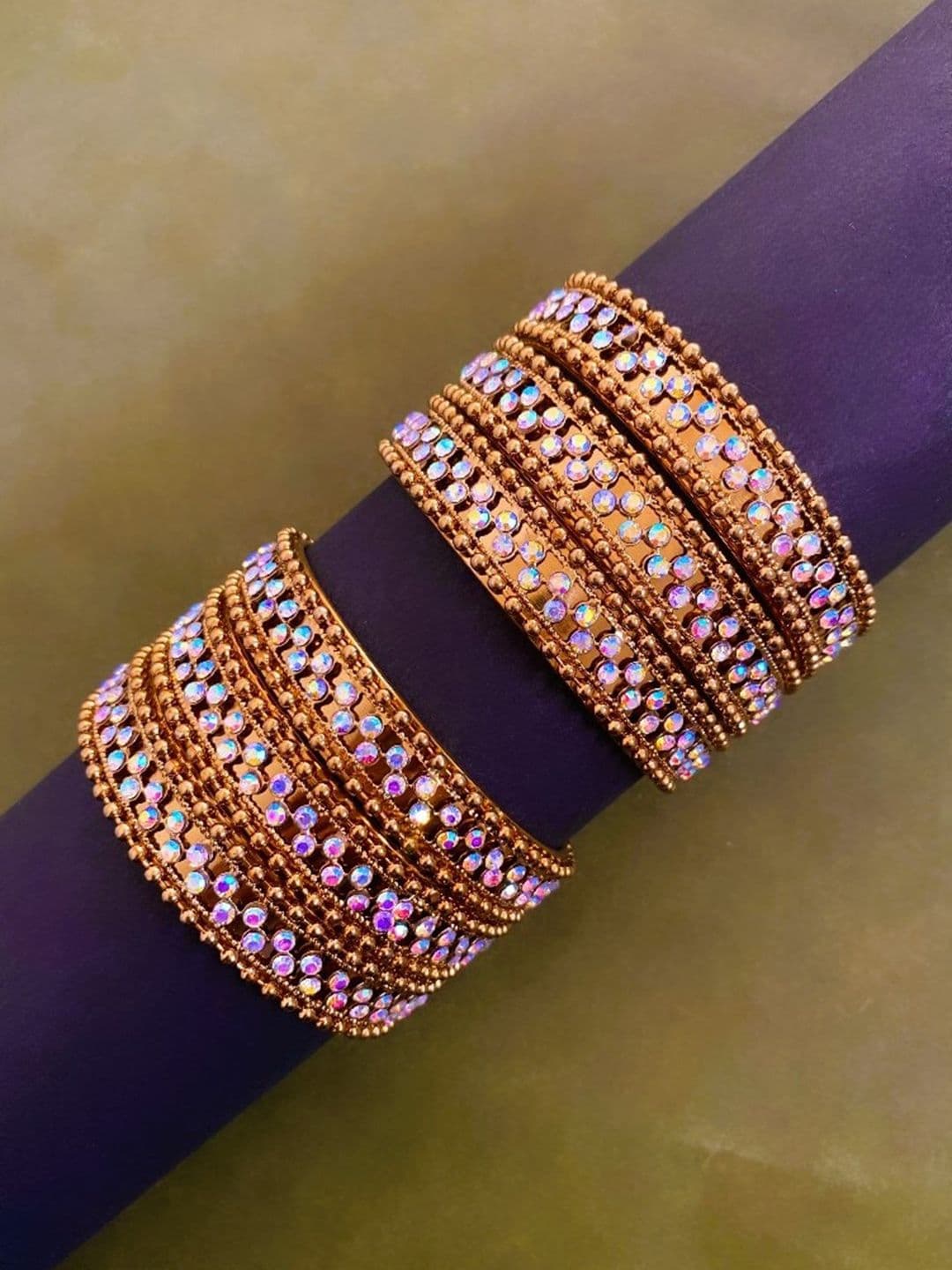 ATIBELLE Set of 6 Gold-plated Stone-studded Bangles