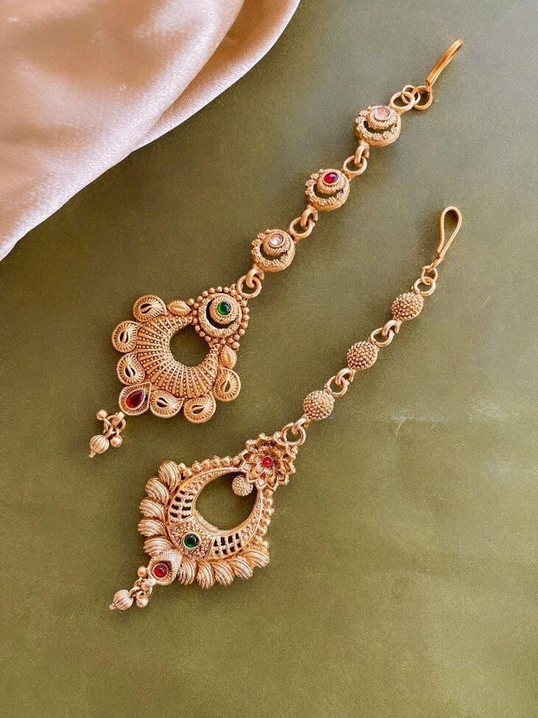 ATIBELLE Set Of 2 Gold-Plated Stone-Studded Maangtikka - Image 1