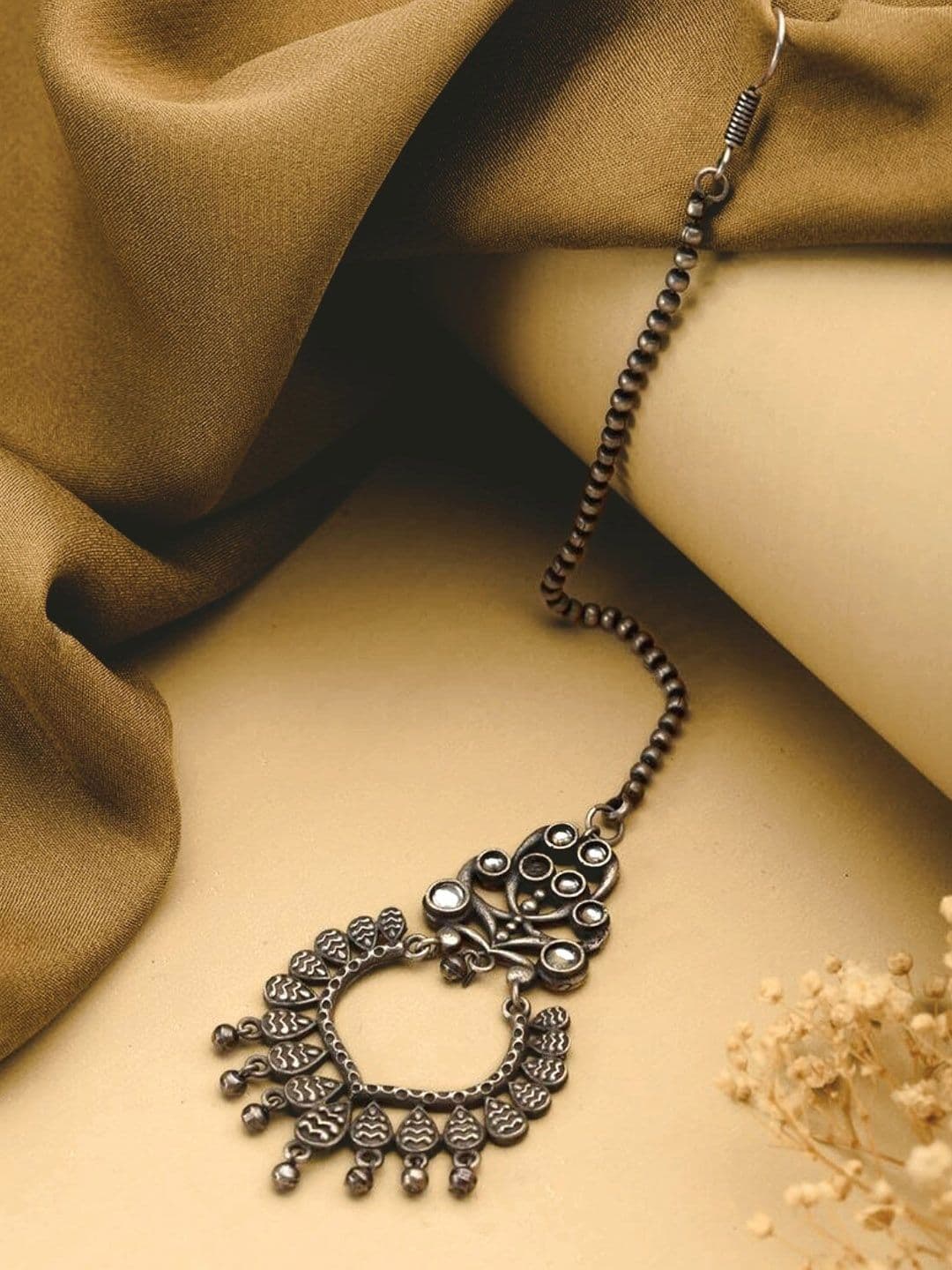 ATIBELLE German Silver Plated Stones Studded Maang Tika - Image 1