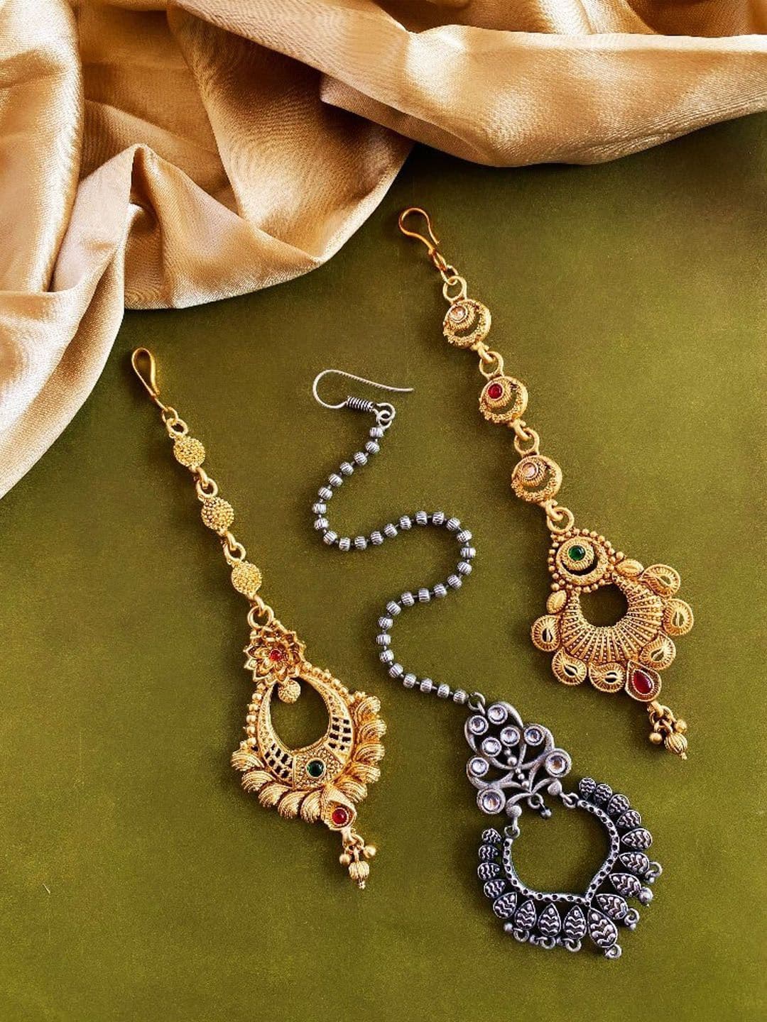 ATIBELLE Set Of 3 Gold-Plated Stone-Studded Manngtikka - Image 1