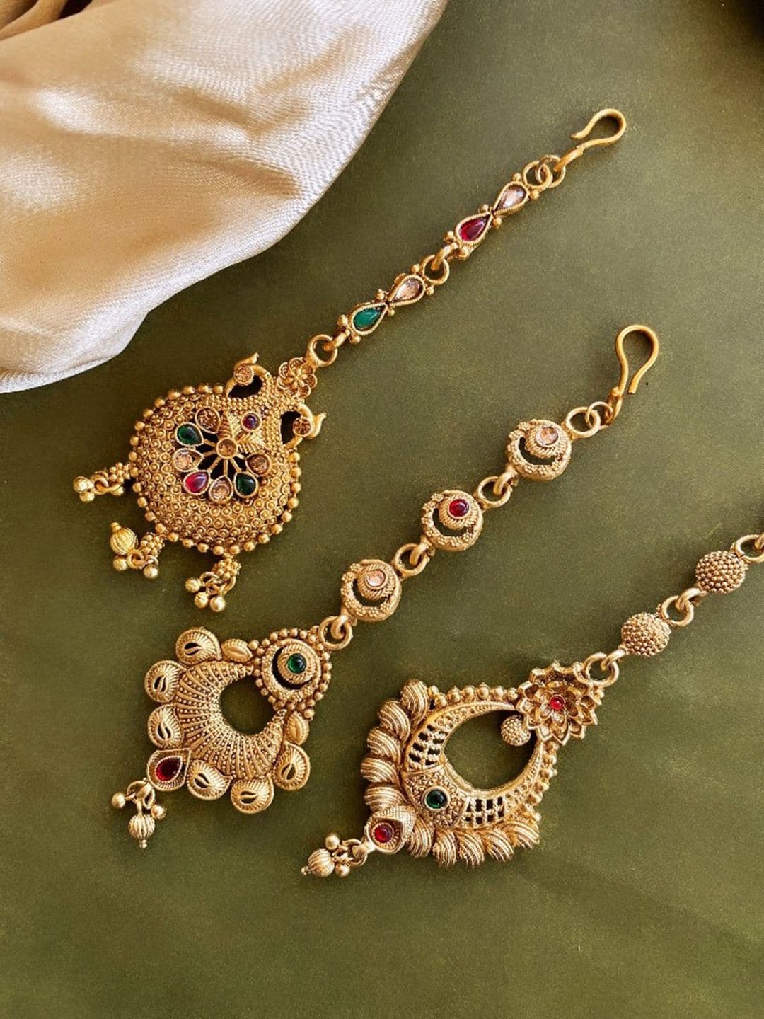 ATIBELLE Set Of 3 Gold-Plated Stone-Studded Maang Tikka - Image 1