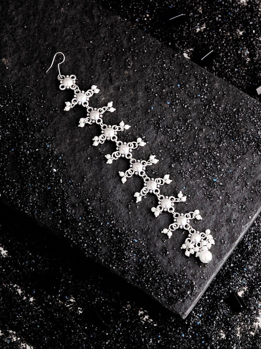 ATIBELLE German Silver Plated Stone-Studded & Beaded Maang Tikka - Image 1